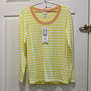 Escada  Yellow and White Striped Top with Pink Trim
